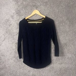Tommy Hilfiger Sweater Womens XS Blue Cable Knit 3/4 Sleeves Round Hem Crew Neck